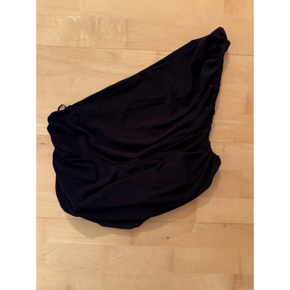 Express Black Ruched One Shoulder Top Large - Picture 2 of 3